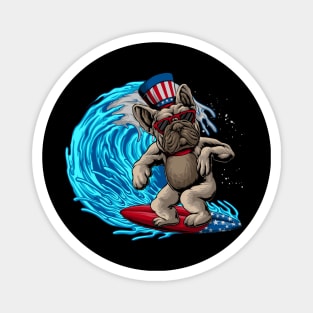 Patriotic French Bulldog Surfing Art Frenchie Dog Surfboard Magnet